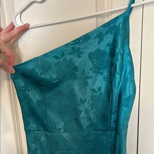 Lulus Teal Floral One-Shoulder Dress
